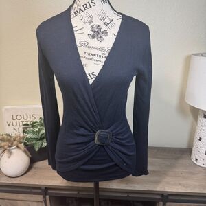 Banana Republic Y2K Navy Blue Faux Wrap Light Sweater Wool/Silk Blend Sz XS